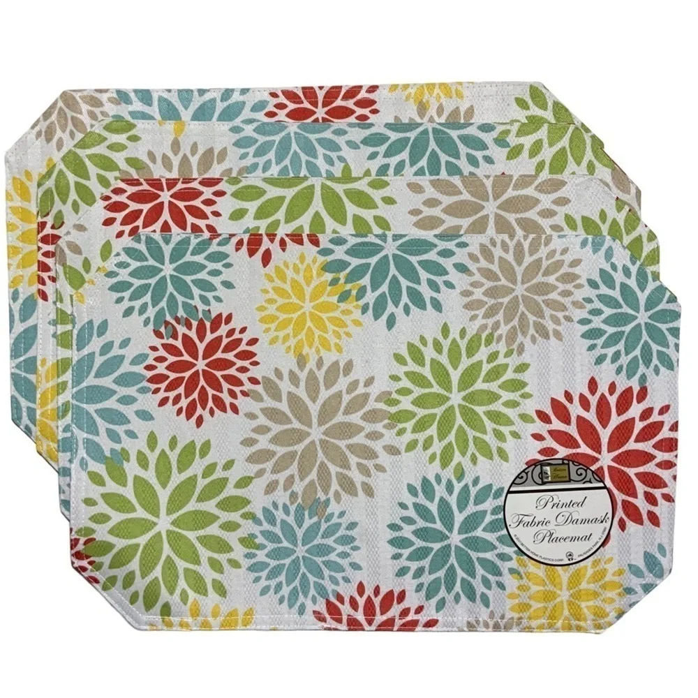 Placemats Printed Fabric Damask Reversible Flower Power 12 X 18 in Set of 4